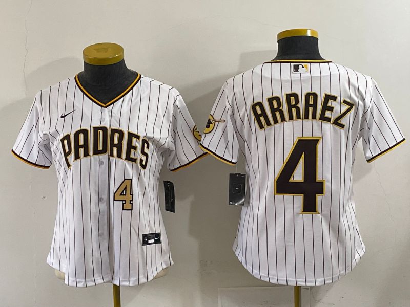 Women 2025 San Diego Padres #4 Arraez White Stripe Game Nike MLB Jersey style 2->women mlb jersey->Women Jersey